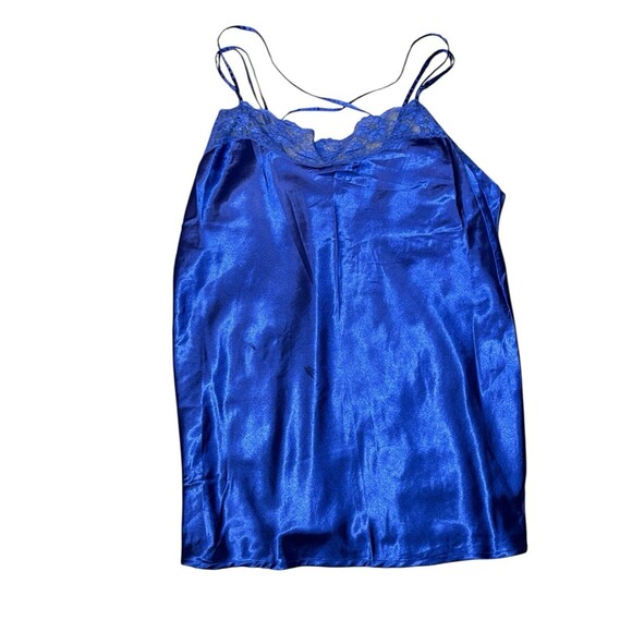 Amoureuse Plus Size Satin Long Peignoir Set Nightgown Robe Royal Blue 26/28 2X - Picture 4 of 7